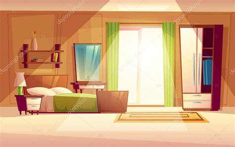 Vector cartoon illustration of a bedroom interior — Stock Vector ...