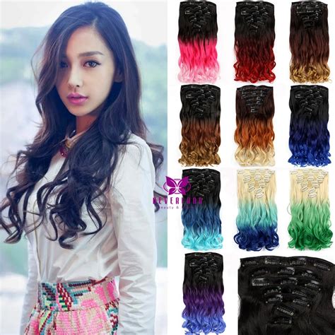 Neverland 20" Dip Dye Ombre Extensions Clip in Hair Extension Three ...