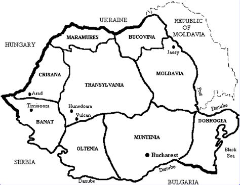 A map of Romania depicting the main regions of the country: Banat ...