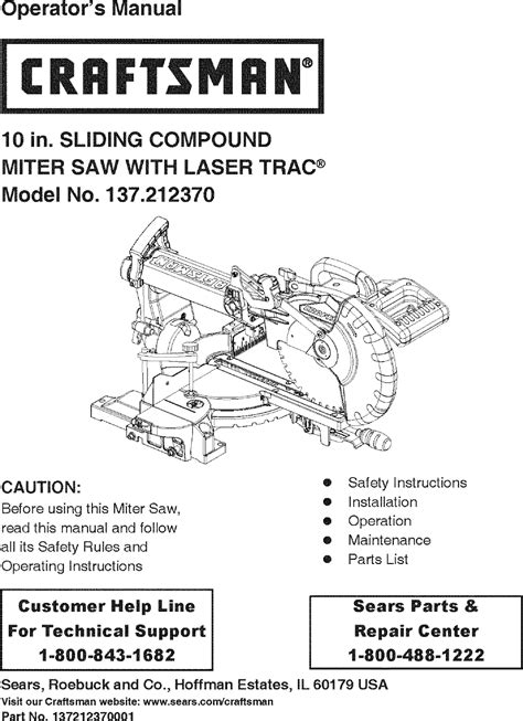 Craftsman 10 Single Bevel Sliding Compound Miter Saw 21237 Owners Manual