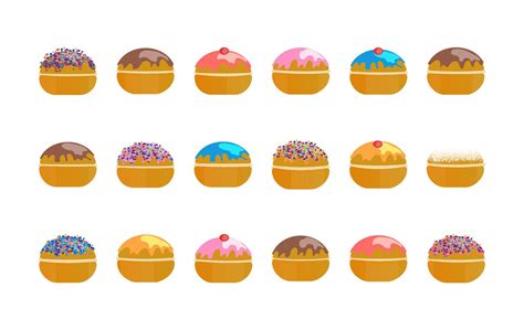 Hanukkah sufganiyah set vector illustration isolated on white ...