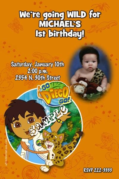 Diego Party Birthday Invitations