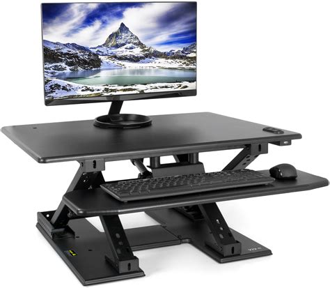 VIVO Black Electric Height Adjustable Two Tier Standing Tabletop Desk ...