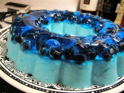 This blueberry jello mold with blueberries and vanilla frozen yogurt was a hit with the kids a ...