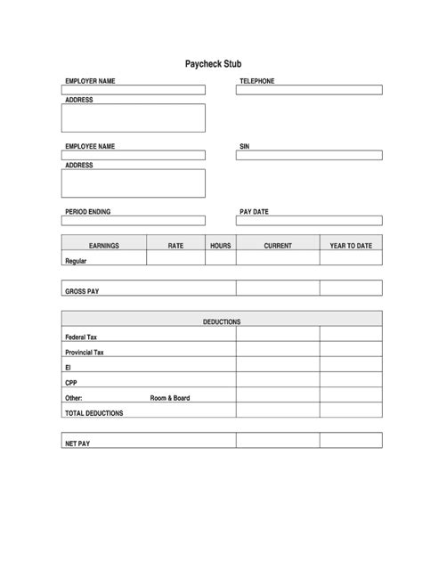 Blank Check Stub Template - Printable Form, Templates and Letter