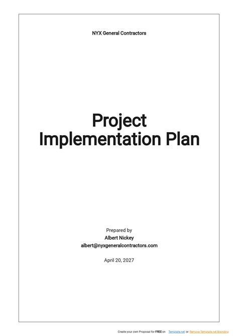 Project Plan Implementation Template