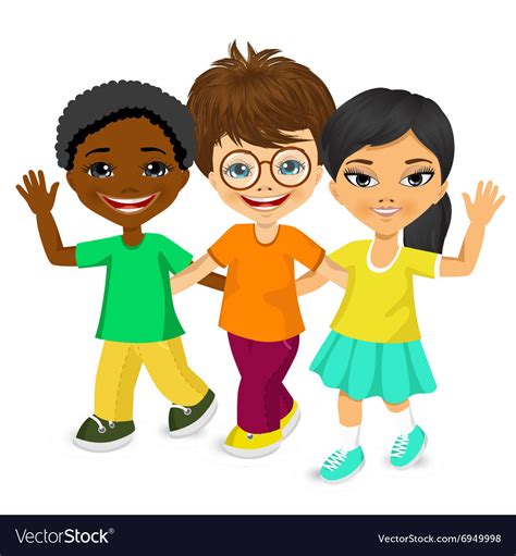 Happy multiracial children walking together Vector Image