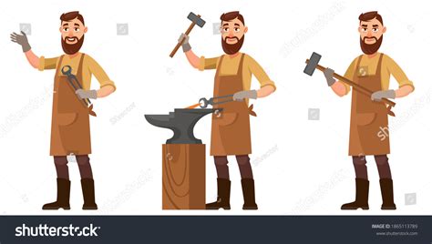 Blacksmith Different Poses Male Character Cartoon Stock Vector (Royalty ...