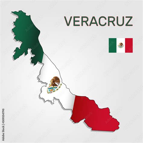 Vector map of Veracruz state combined with waving Mexican national flag ...