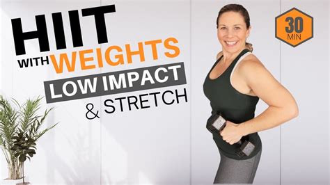 LOW IMPACT HIIT with WEIGHTS + FULL BODY Stretch | NO REPEATS - YouTube