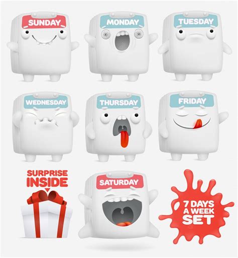 Premium Vector | Set of cartoon emoji calendar characters.