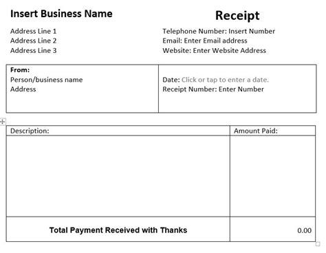 Receipt Template Free Word