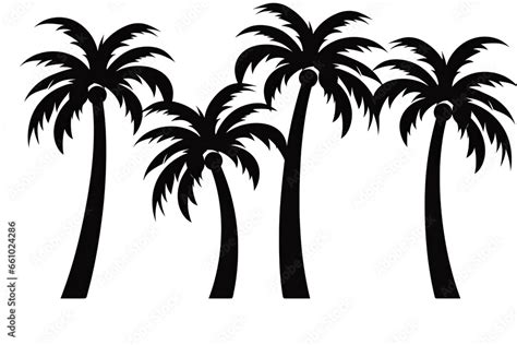 Set / Collection of beach palm trees silhouette isolated on transparent ...