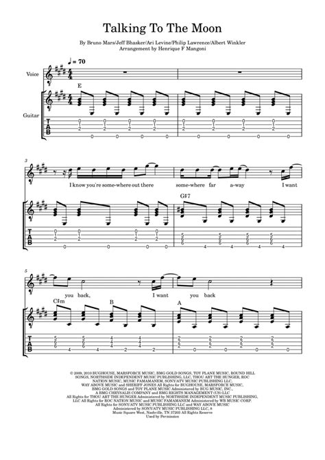 Talking To The Moon (arr. Henrique F Mangoni) by Bruno Mars Sheet Music for Guitar Tab with ...