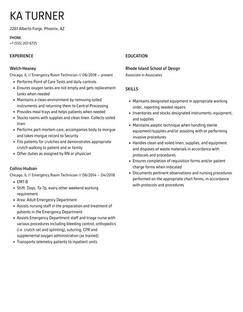 Emergency Room Technician Resume Samples | Velvet Jobs