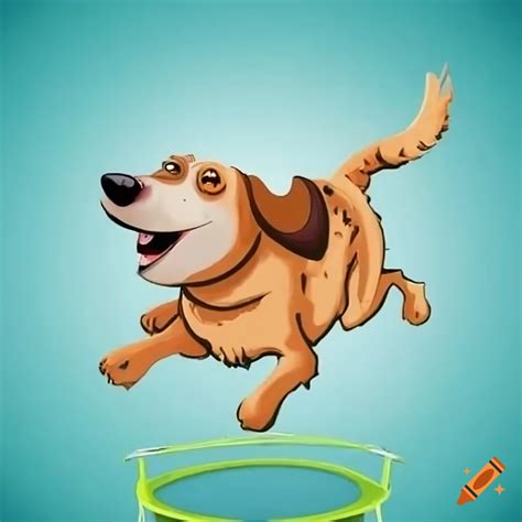 Dog happily bouncing on a trampoline on Craiyon