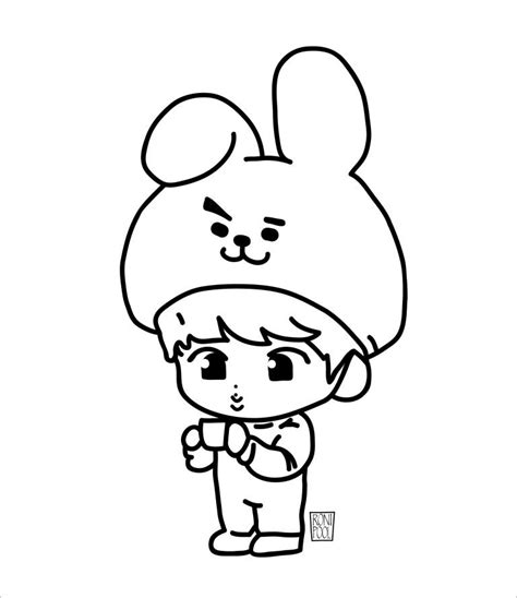 Bts Fanart Bt21 Cooky and Jungkook Chibi Coloring Page - ColoringBay