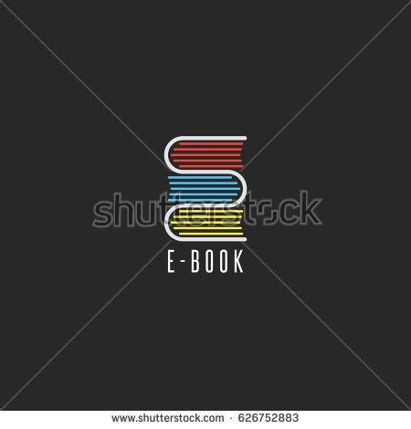 E-book bookstore logo, on-line school education emblem mockup, reading club icon, stack books in ...