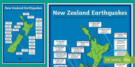 New Zealand Disasters - Large Earthquakes Map (teacher made)