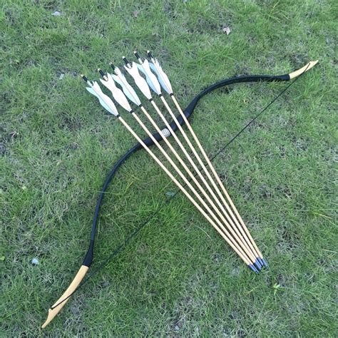 With 6 wooden arrows20 60lbs Traditional Archery Hunting Handmade Recurve Bow Mongolian Horse ...