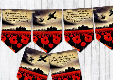 Remembrance Day Poppy 'In Flanders Fields' Armed Forces Bunting & Ribbon