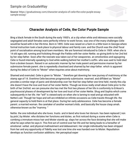 ⇉Character Analysis of Celie, the Color Purple Sample Essay Example ...