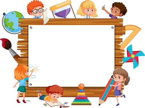 Empty wooden frame with many school kids cartoon character 2918436 Vector Art at Vecteezy