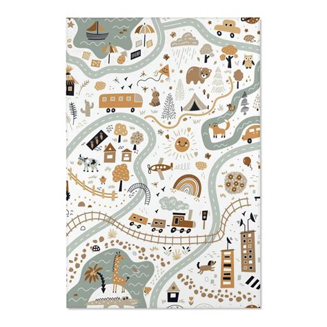 Road Map Nursery Rug Kids Bedroom Play Mat Scandinavian Art Rug ...