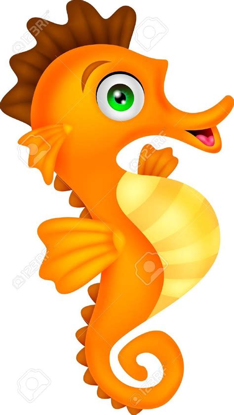 a cartoon seahorse with green eyes and brown hair stock photo - 957982