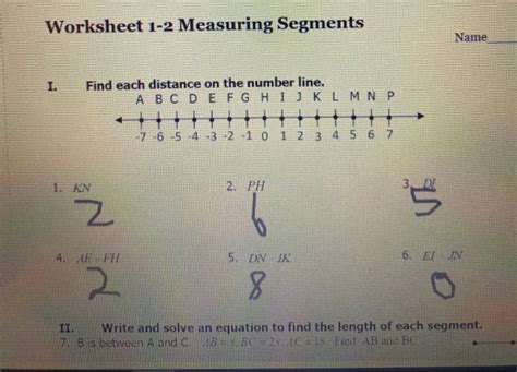 Solved Worksheet 1-2 Measuring Segments Name I. Find each | Chegg.com