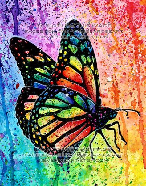 Art Print Butterfly Rainbow Pop Art Splatter Portrait Colorful Bright Edgy Nature Decor 5x7 ...