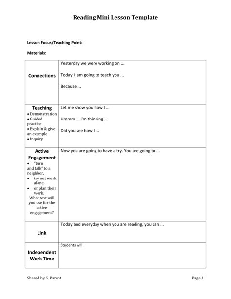 Mini Lesson Template