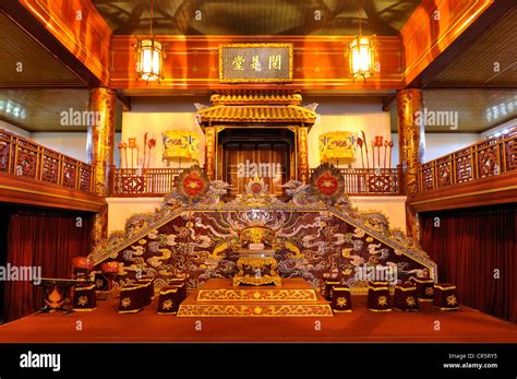 Interior of the theater, view on the stage, Hoang Thanh Imperial Palace, Forbidden City, Hue ...