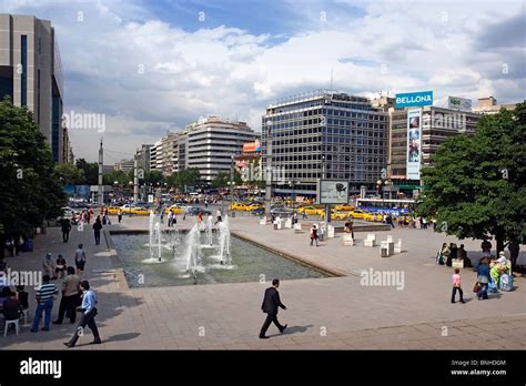 Turkey June 2008 Ankara city Central Anatolia Ataturk Boulevard people square fountain street ...