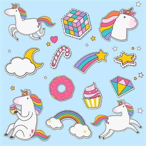 Cute unicorns with magic element stickers vector - Download Free Vectors, Clipart Graphics ...