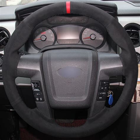 Black Suede Red Marker Car Steering Wheel Cover for Ford F150 F 150 2011 2014-in Steering Covers ...