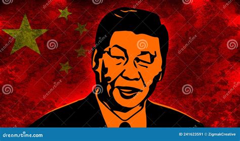 Xi Jinping Chinese Flag Side Silhouette Vector Red Yellow Color | CartoonDealer.com #232359006