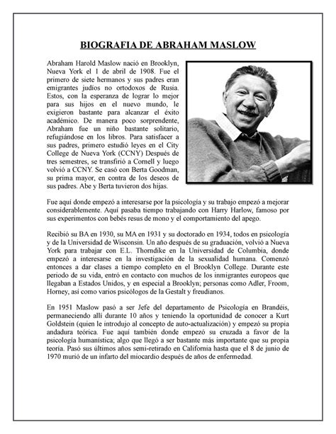 Biografia DE Abraham Maslow - BIOGRAFIA DE ABRAHAM MASLOW Abraham ...