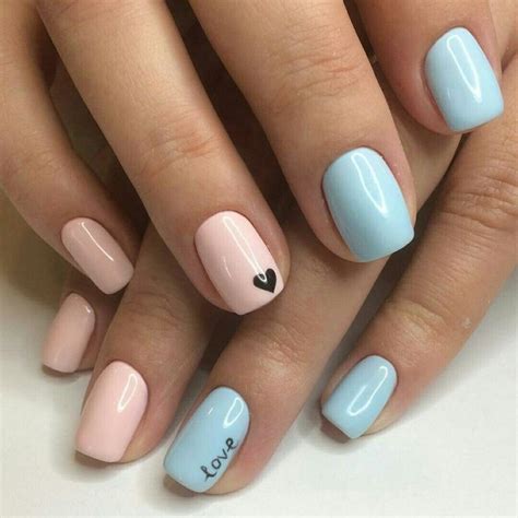 Pink nails with black heart and blue nails with love - Pinterest Catherine - | Trendy nails ...