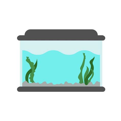 Rectangular aquarium with green algae. Vector illustration in flat style. Empty aquarium ...