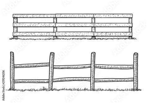 Wooden fence illustration, drawing, engraving, ink, line art, vector ...