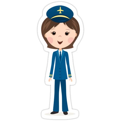 "Female airline pilot cartoon illustration stickers" Stickers by ...