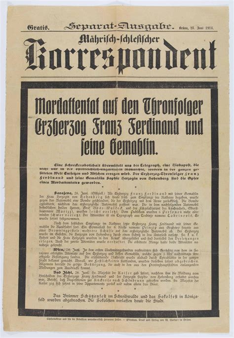 Lot - AUSTRIAN NEWSPAPER ANNOUNCES ASSASSINATION OF FRANZ FERDINAND