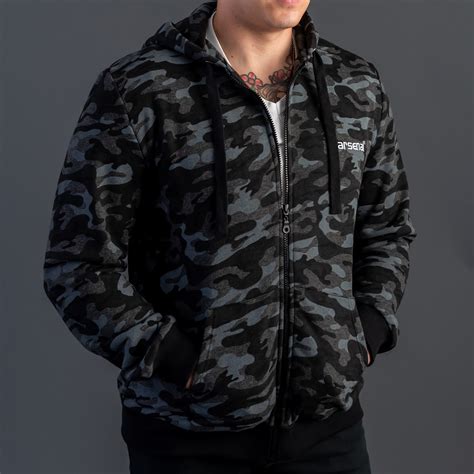 Arsenal, Inc. > Hoodies > Black Camo Cotton-Poly Relaxed Fit Zip-Up Hoodie