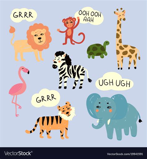 Zoo wild animals making characteristic sounds Vector Image