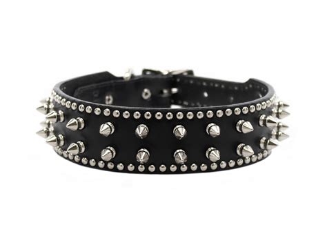 Chrome Spiked Leather Dog Collar | Woof Wear