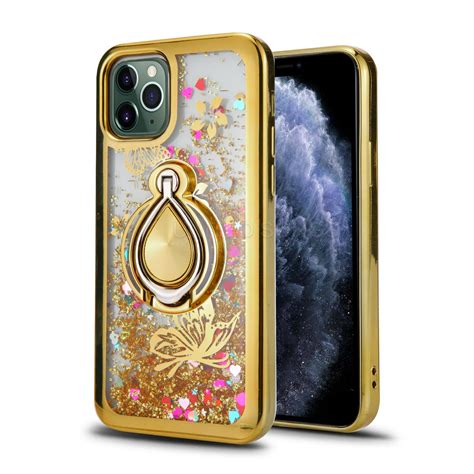 iPhone 11 Pro Max New Liquid Glitter Case With Ring Gold-LQR