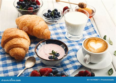 Continental Breakfast with Croissants and Berries on Checkered C Stock ...