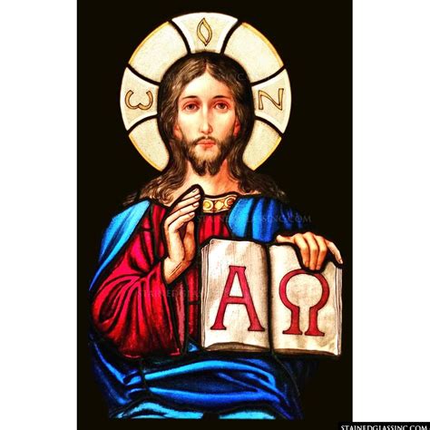 "Jesus Christ Alpha and Omega" Religious Stained Glass Window