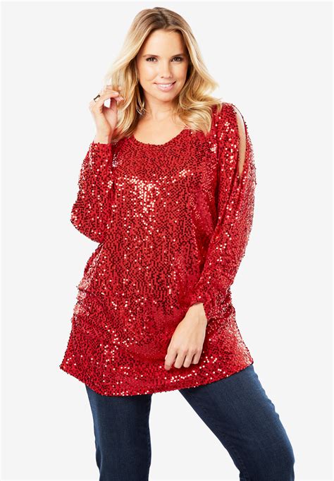 Cold-Shoulder Sequin Tunic | Plus Size Tunics | Roaman's